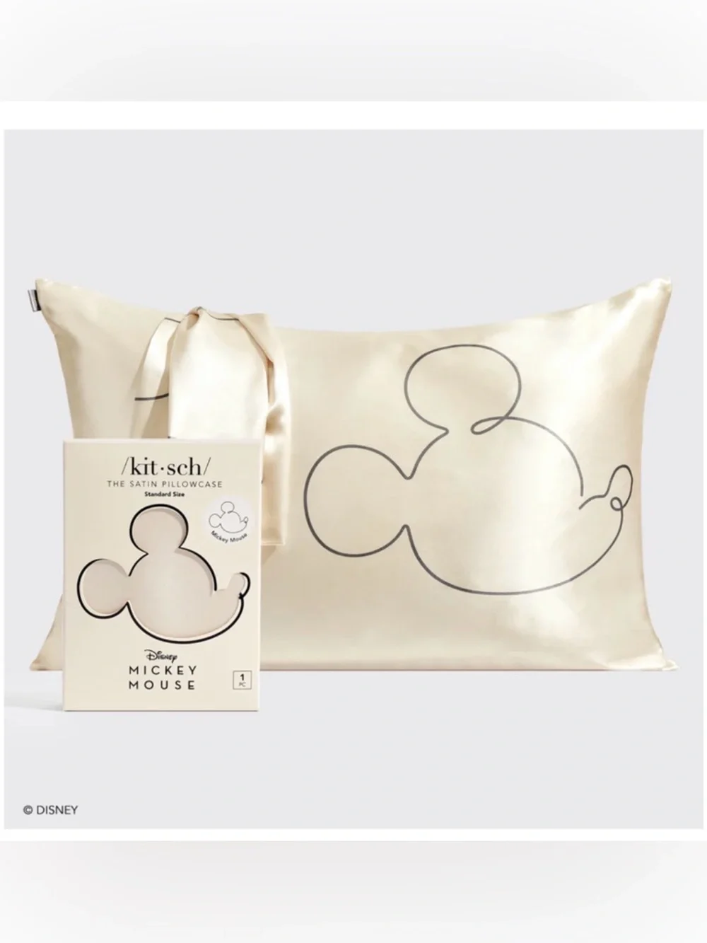 Kitsch Disney Mickey Mouse Satin Pillowcase & Scrunchie Set in Cream
